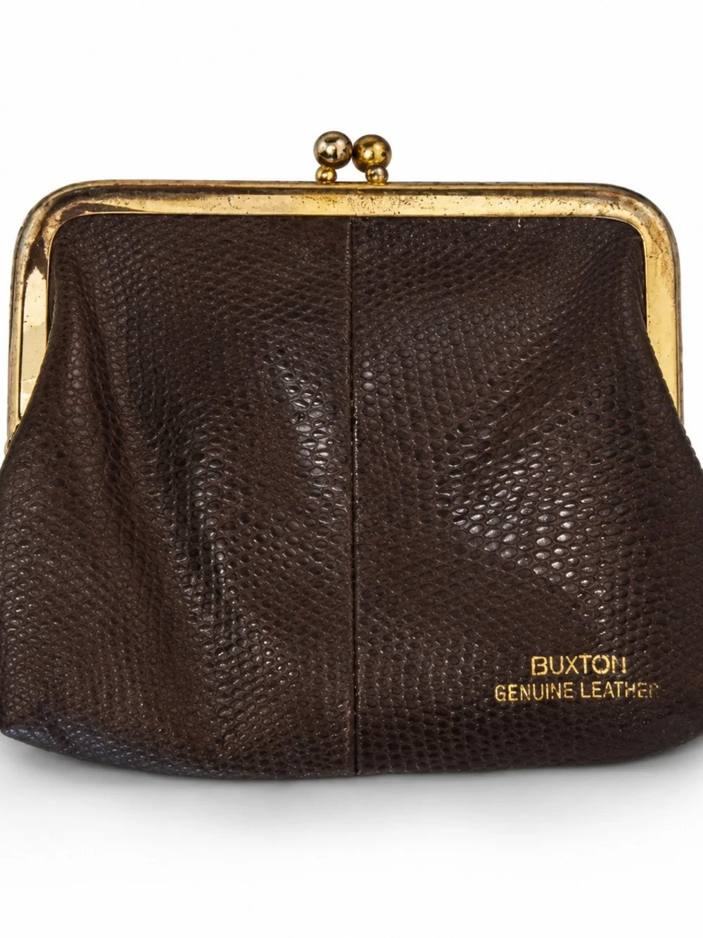 Buxton Brown Genuine Leather Kiss-Lock Coin Purse